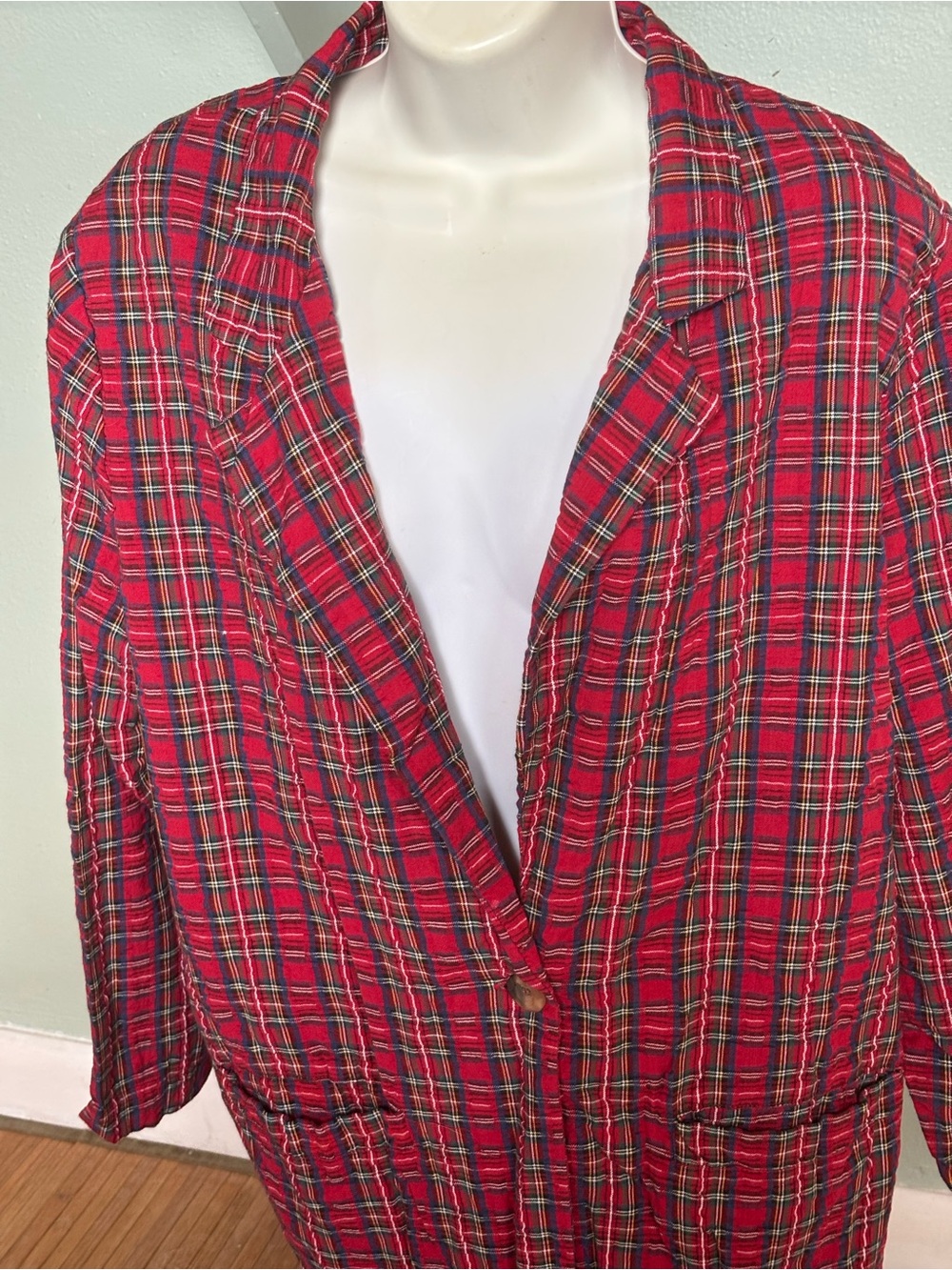 Roaman's Red Plaid Button-Down jacket vintage 80’s/90’s see measurements 20w